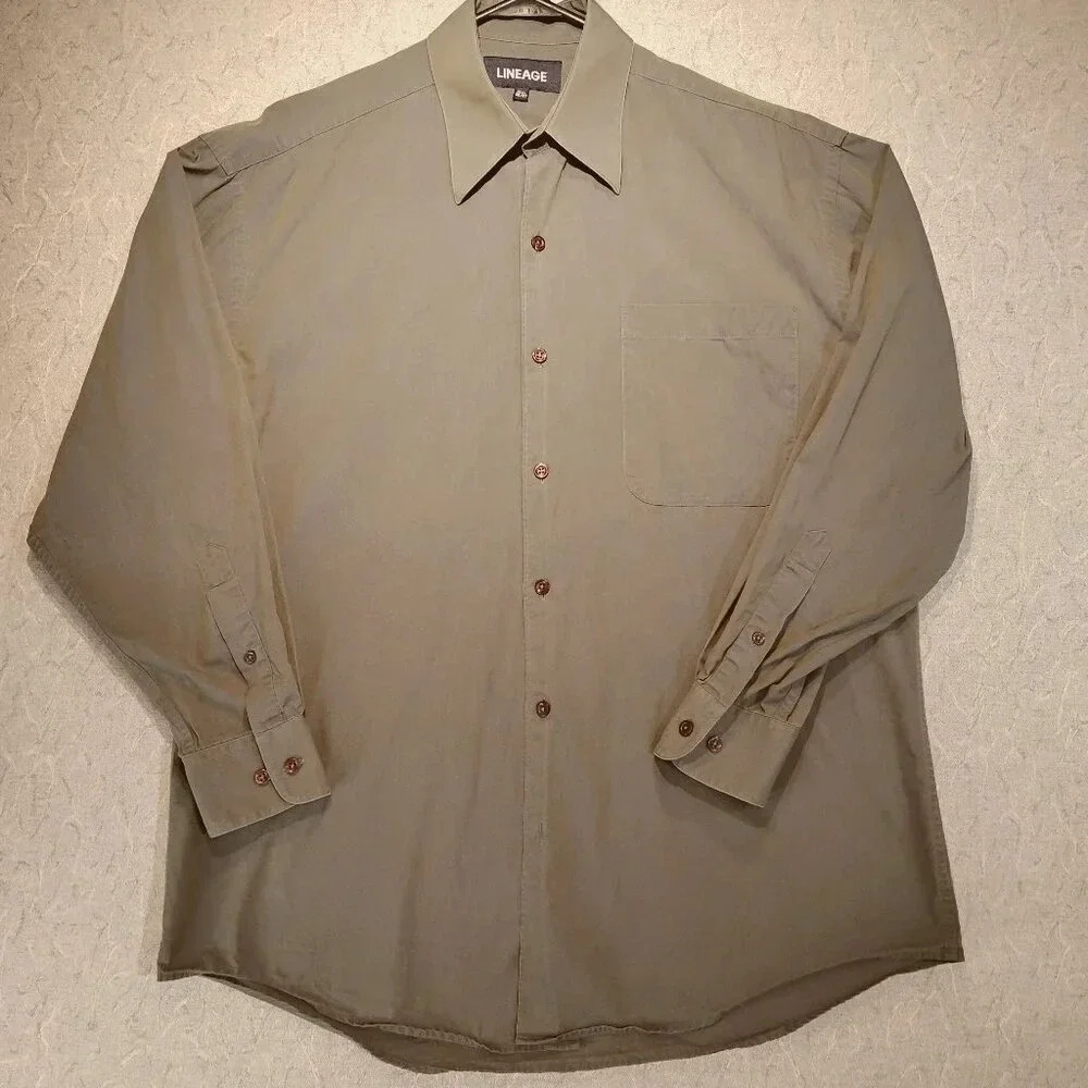 Lineage Men's Green Long Sleeve Button Down Shirt  Size 15-1/2